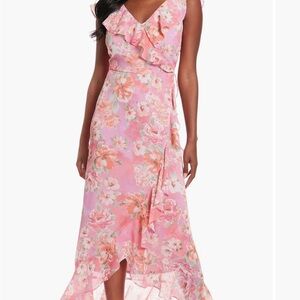 London Times Pink Floral High Low Dress